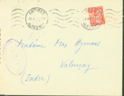 Guerre 40 YT Iris N°433 CAD Antibes 23 XI 41 Censure Bande + Cachet IA3 = St Amand + 4 N° Du Censeur - Guerre De 1939-45