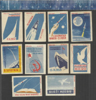 SOCIALIST SCIENCE & TECHNOLOGY SPACE SPUTNIK ROCKET ESPACE KOSMOS RAKET SATELLITES OLD SLOVAKIAN MATCHBOX LABELS 1961 - Boites D'allumettes - Etiquettes