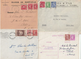 Cérès De Mazelin, Lettres - 1)Mairie De Montjean, 2) Paris Pour Paris, 3) En-tête Istanbul Paris. Cadeau 1 Entier Postal - 1945-47 Ceres De Mazelin