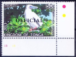 Red-footed Booby, Sea Birds, Tonga 2013 MNH Overprint, Corner - Albatro & Uccelli Marini