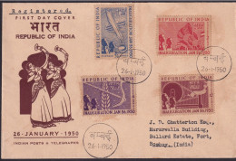 India 1950 (26th Jan) Republic Day,Bombay,Agriculture,Mahatma Gandhi,Registered FDC (R-S-124) Cover (**) VERY RARE - Storia Postale