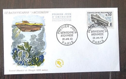 FRANCE Bathyscaphe Archimede, Sous Marin. Yvert N° 1368. FDC, 1er Jour 1963 - Sous-marins