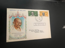 1969 Mahatma Gandhi 2 Diff Republic Of Ireland Stamps Set Covers With Leaflet See Photos - Mahatma Gandhi