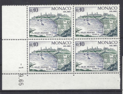 MONACO - N° 677 - 750e ANNIVERSAIRE PALAIS - Bloc De 4 COIN DATE - NEUF SANS CHARNIERE - 1/9/65 - Unused Stamps