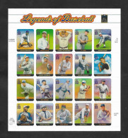 SE)2000 UNITED STATES, FROM THE SPORTS SERIES, LEGENDS OF BASEBALL, COMPLETE SHEET OF 33 STAMPS, MNH - Usados