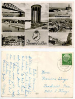 Germany, West 1957 RPPC Postcard Neuwied A. Rhein - Multiple Views; 10pf. President Theodor Heuss Stamp - Neuwied