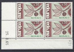 MONACO - N° 675 - EUROPA - Bloc De 4 COIN DATE - NEUF SANS CHARNIERE - 25/8/65 - Neufs