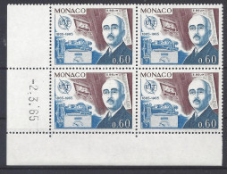 MONACO - N° 671 - CENTENAIRE De L'U.I.T. - Bloc De 4 COIN DATE - NEUF SANS CHARNIERE - 2/3/65 - Unused Stamps