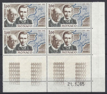 MONACO - N° 674 - CENTENAIRE De L'U.I.T. - Bloc De 4 COIN DATE - NEUF SANS CHARNIERE - 21/1/65 - Unused Stamps