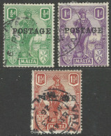 Malta. 1926 Postage O/P. 3 Used Values (½d, 1d, 1½d). SG 144etc. M2131 - Malta