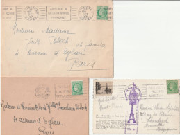 Cérès De Mazelin, N°680 2 Enveloppes Dont 1 Avec Flamme Croix-Rouge + Carte Tour Eiffel Avec Vignette Déchirée Mais Rare - 1945-47 Ceres De Mazelin
