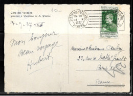 N260 - VATICAN - CP DU 14/09/1937 POUR PARIS FRANCE - Storia Postale