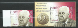 Iceland 2002 The 100th Ann. Of The Birth Of Nobel Prize Winner Halldor Laxness.Block And Stamp. MNH** - Ungebraucht