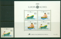 PORTUGAL – AZORES 1989 Mi 401 + BL 10** Europa CEPT – Children's Games [B390] - 1989