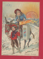 Calendrier 1897 Oriflamme, Lith. Champenois, Enfants, âne, Bonne Année - Other & Unclassified