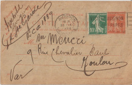 VP 65 . Entier Postal Sur Carte . Type Semeuse . Avignon . 1926 . - Standaardomslagen En TSC (Voor 1995)