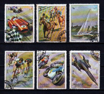 1972 SHARJAH Michel 1282-87° Sport, Hippisme, Motos, Cyclisme, Voitures De Course, Avion De Chasse - Sharjah