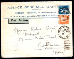 Lettre AVION Par AÉROPOSTALE  -  ANTIBES Au MAROC CASABLANCA - YT N° 286  288 - Année 1936 - 1932-39 Paz