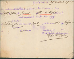 Belgique - Note Manuscrite (Billets, 1910) Aller/ Retour 3e Classe De Gand à Blanckenberghe Sont Autorisés à Scinder Leu - Europe