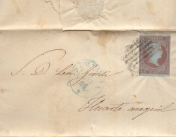 Año 1855 Edifil 40 Carta  Matasellos Rejilla Y Azul Pamplona Tiburcio Garcia - Storia Postale