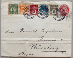 DENMARK 1912, STATIONERY COVER, USED TO GERMANY, 117 IN RING & HORNBAEK CITY CANCEL, 5 DIFF STAMP, KING, COAT OF ARM - Storia Postale