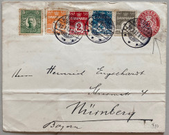 DENMARK 1912, STATIONERY COVER, USED TO GERMANY, 117 IN RING & HORNBAEK CITY CANCEL, 5 DIFF STAMP, KING, COAT OF ARM - Brieven En Documenten