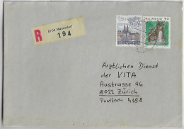 Switzerland 1990 Registered Cover Sent From Mämmedorf To Zurich Stamp Zodiac Sign Taurus & Basel Cathedral Domestic Cat - Cartas & Documentos