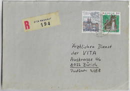 Switzerland 1990 Registered Cover Sent From Mämmedorf To Zurich Stamp Zodiac Sign Taurus & Basel Cathedral Domestic Cat - Brieven En Documenten