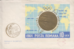 Enveloppe  FDC   1er  Jour   ROUMANIE   Bloc  Feuillet    Jeux  Olympiques  TOKYO   1964 - Verano 1964: Tokio