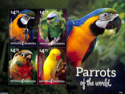 Antigua & Barbuda 2014 Parrots 4v M/s, Mint NH, Nature - Birds - Parrots - Antigua And Barbuda (1981-...)