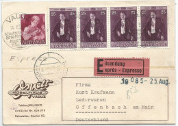 Liechtenstein Commercial Express Pcard 24aug1956 X Italy With Nice 5 Stamps Franking - Lettres & Documents