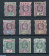 Saint Vincent 1902 Definitives, Edward VII, WM Crown-CA 9v, Unused (hinged) - St.Vincent (1979-...)