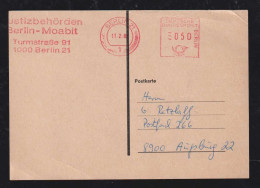 BERLIN 1982 AFS Freistempler Meter 50Pf Postkarte Justitz Nach Augsburg - Covers & Documents
