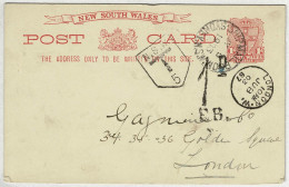 Neusüdwales / New South Wales 1903, Ganzsachen-Karte / / Post Card / Stationery Nach London, Nachtaxiert - Briefe U. Dokumente