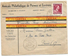 SABENA Airlines Labels Cv 3mar1957 By HELIPOST With FB1.75 Bruxelles X Paris - Andere (Lucht)