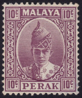 PERAK 1938 10c Sc#90 - MH Disturbed Gum @P982 - Perak