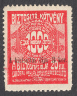 Railway Train Baggage Insurance / Travel Holiday EUROPE 1910 HUNGARY Revenue Tax Label Vignette Coupon OVERPRINT 20f 3 K - Revenue Stamps