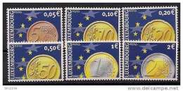 2001 Luxemburg Yv. 1497-1502 Mi. 1544-9**MNH  . Euro-Münzen. - Unused Stamps