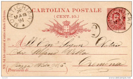 1891 CARTOLINA CON ANNULLO MONTICHIARI BRESCIA - Stamped Stationery