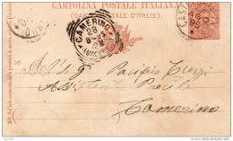 1895 CARTOLINA CON ANNULLO CASTELRAIMONDO MACERATA + CAMERINO - Stamped Stationery