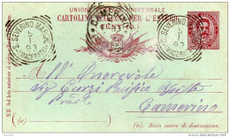 1893 CARTOLINA CON ANNULLO  SAN SEVERINO MARCHE + CAMERINO  MACERATA - Stamped Stationery