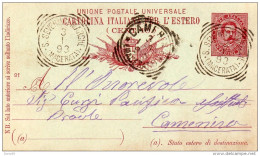 1893 CARTOLINA CON ANNULLO  SAN SEVERINO MARCHE + CAMERINO  MACERATA - Entero Postal