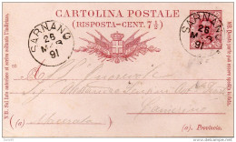 1891   CARTOLINA CON ANNULLO SARNANO MACERATA - Stamped Stationery