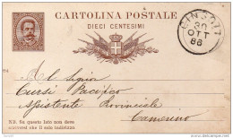 1886     CARTOLINA CON ANNULLO CINGOLI MACERATA - Stamped Stationery