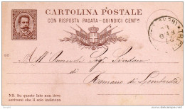 1880 CARTOLINA CON ANNULLO TREVIGLIO BERGAMO - Stamped Stationery