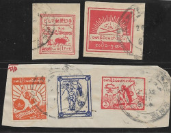 BURMA JAPANESE OCCUPATION OF BIRMA/BURMA/MYANMAR 1943-43. 5 Imperf. Stamps On Pieces - Myanmar (Burma 1948-...)