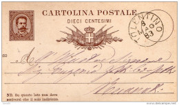 1883   CARTOLINA CON ANNULLO TOLENTINO MACERATA - Stamped Stationery