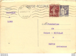 CARTE POSTALE ADRESSEE AUX FONDERIES SAINT NICOLAS A REVIN  EN  1938 - Revin