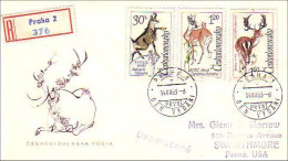 Tcheco Deers Chevreuil Chamois Daim Enregistrée Registered FDC Cover To USA ( A90 398) - Animalez De Caza