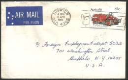 Australia Ahrens-Fox Fire Engine 1983 Cover From Ipswitch QLD To Buffalo N.Y. USA ( A91 986) - Camion
